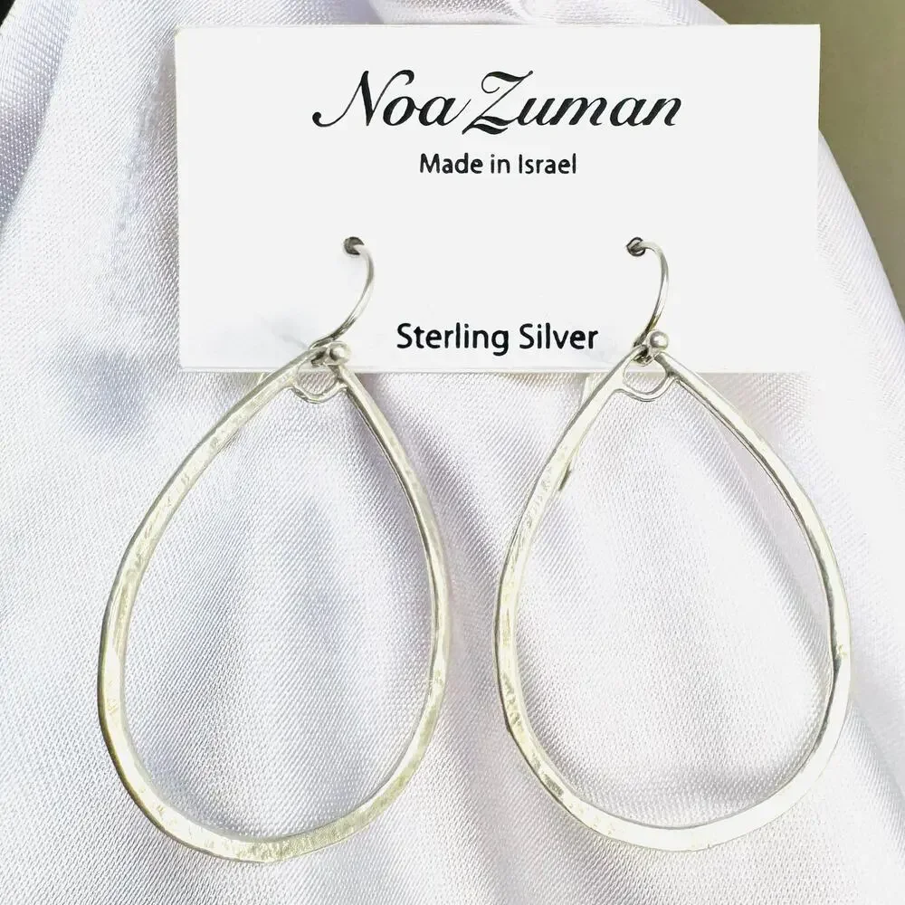 New Noa Zuman 925 Sterling Silver Textured Teardrop Dangle Earrings Handmade